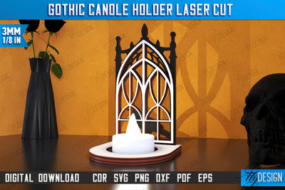 Gothic Candle Holder Laser Cut | Seasonal Home Décor Idea | Halloween Decoration | CNC File SVG Fly Design 