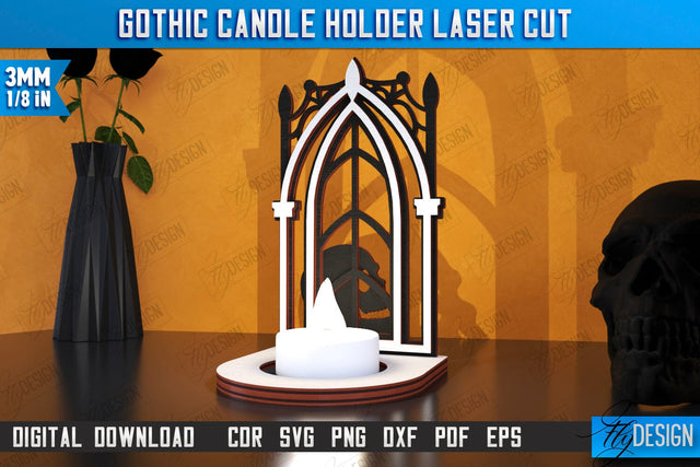 Gothic Candle Holder Laser Cut | Seasonal Home Décor Idea | Halloween Decoration | CNC File SVG Fly Design 