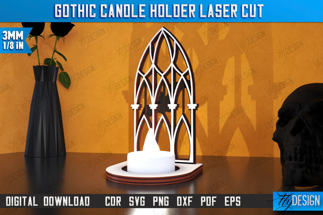 Gothic Candle Holder Laser Cut | Seasonal Home Décor Idea | Halloween Decoration | CNC File SVG Fly Design 