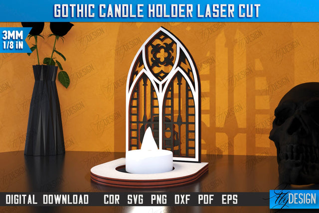 Gothic Candle Holder Laser Cut | Seasonal Home Décor Idea | Halloween Decoration | CNC File SVG Fly Design 