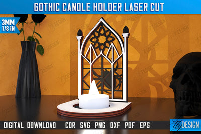 Gothic Candle Holder Laser Cut | Seasonal Home Décor Idea | Halloween Decoration | CNC File SVG Fly Design 