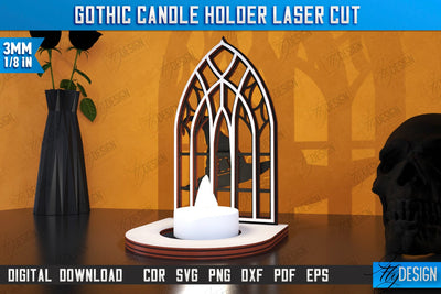 Gothic Candle Holder Laser Cut | Seasonal Home Décor Idea | Halloween Decoration | CNC File SVG Fly Design 
