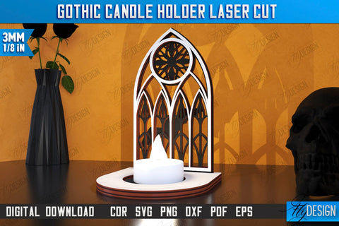 Gothic Candle Holders Laser Cut Bundle | Seasonal Home Décor Idea | Halloween Decoration | CNC File SVG Fly Design 