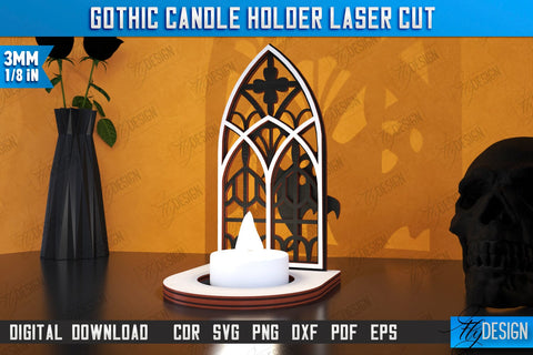 Gothic Candle Holders Laser Cut Bundle | Seasonal Home Décor Idea | Halloween Decoration | CNC File SVG Fly Design 
