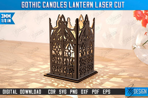 Gothic Candle Lantern Laser Cut Bundle | Seasonal Home Décor Idea | Halloween Decoration | CNC Files SVG Fly Design 