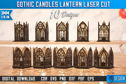 Gothic Candle Lantern Laser Cut Bundle | Seasonal Home Décor Idea | Halloween Decoration | CNC Files SVG Fly Design 