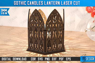 Gothic Candle Lantern Laser Cut | Seasonal Home Décor Idea | Halloween Decoration | CNC File SVG Fly Design 