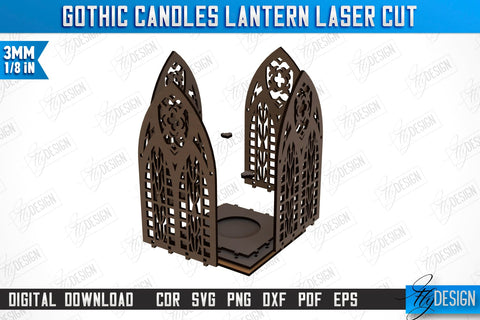Gothic Candle Lantern Laser Cut | Seasonal Home Décor Idea | Halloween Decoration | CNC File SVG Fly Design 