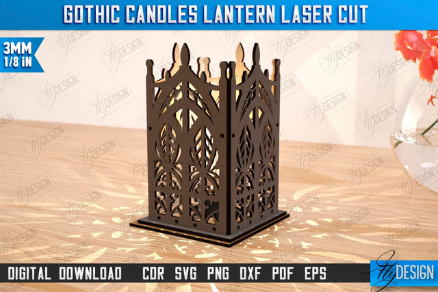 Gothic Candle Lantern Laser Cut | Seasonal Home Décor Idea | Halloween Decoration | CNC File SVG Fly Design 