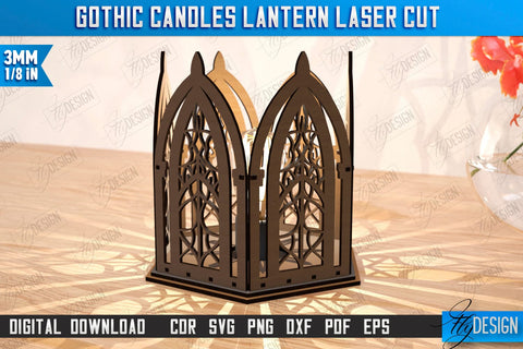 Gothic Candle Lantern Laser Cut | Seasonal Home Décor Idea | Halloween Decoration | CNC File SVG Fly Design 