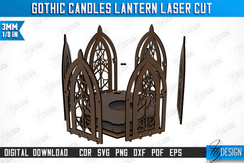 Gothic Candle Lantern Laser Cut | Seasonal Home Décor Idea | Halloween Decoration | CNC File SVG Fly Design 