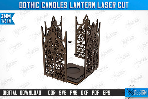 Gothic Candle Lantern Laser Cut | Seasonal Home Décor Idea | Halloween Decoration | CNC File SVG Fly Design 