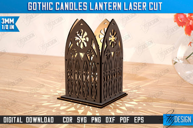 Gothic Candle Lantern Laser Cut | Seasonal Home Décor Idea | Halloween Decoration | CNC File SVG Fly Design 