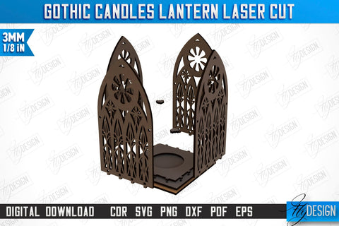Gothic Candle Lantern Laser Cut | Seasonal Home Décor Idea | Halloween Decoration | CNC File SVG Fly Design 