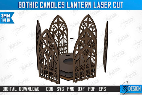 Gothic Candle Lantern Laser Cut | Seasonal Home Décor Idea | Halloween Decoration | CNC File SVG Fly Design 
