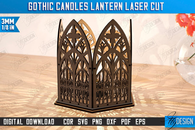 Gothic Candle Lantern Laser Cut | Seasonal Home Décor Idea | Halloween Decoration | CNC File SVG Fly Design 