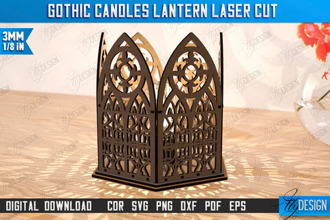 Gothic Candle Lantern Laser Cut | Seasonal Home Décor Idea | Halloween Decoration | CNC File SVG Fly Design 
