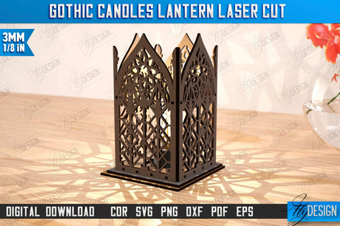 Gothic Candle Lantern Laser Cut | Seasonal Home Décor Idea | Halloween Decoration | CNC File SVG Fly Design 