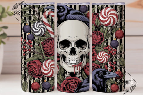Gothic Candy Skull Tumbler Wrap PNG Sublimation sassyprint 