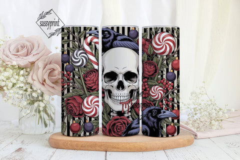 Gothic Candy Skull Tumbler Wrap PNG Sublimation sassyprint 