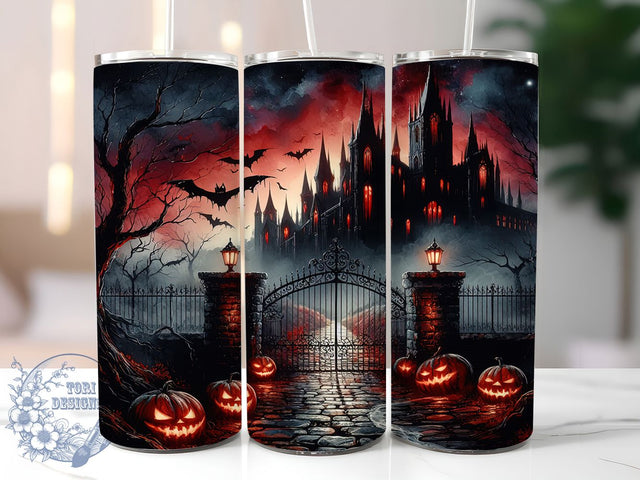 Gothic Castle Dark Halloween Tumbler, Dark Fantasy, Halloween Tumbler, 20Oz Tumbler, Sublimation Design, Spooky Pumpkin, Scary Bats Sublimation ToriDesigns 