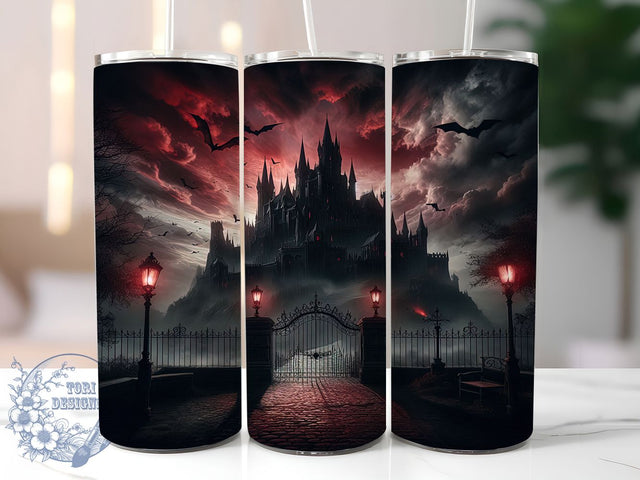 Gothic Castle Dark Halloween Tumbler, Dark Fantasy, Halloween Tumbler, 20Oz Tumbler, Sublimation Design, Spooky Pumpkin, Scary Bats Sublimation ToriDesigns 