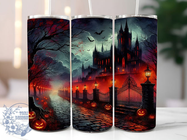 Gothic Castle Dark Halloween Tumbler, Dark Fantasy, Halloween Tumbler, 20Oz Tumbler, Sublimation Design, Spooky Pumpkin, Scary Bats Sublimation ToriDesigns 