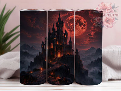 Gothic Castle Moon 20oz Tumbler, Castle Motif, Moon Accent, Gothic Theme, Artistic Design, Mystical Flair, Sublimation Wrap, 20oz Tumbler Sublimation Li Zamperini 
