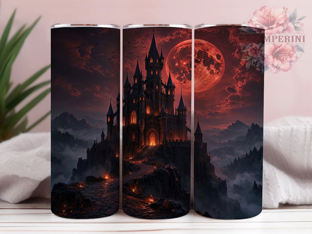 Gothic Castle Moon 20oz Tumbler, Castle Motif, Moon Accent, Gothic Theme, Artistic Design, Mystical Flair, Sublimation Wrap, 20oz Tumbler Sublimation Li Zamperini 