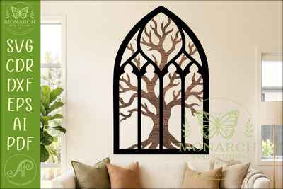 Gothic Cathedral Window Wall Art Layered Tree Silhouette SVG APInspireddesigns 