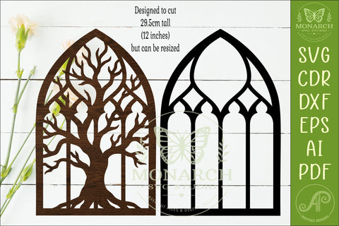 Gothic Cathedral Window Wall Art Layered Tree Silhouette SVG APInspireddesigns 