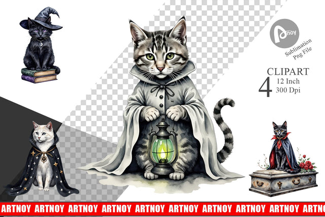 Gothic Catloween Clipart Sublimation artnoy 