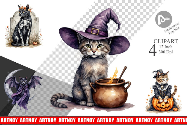 Gothic Catloween Clipart Sublimation artnoy 