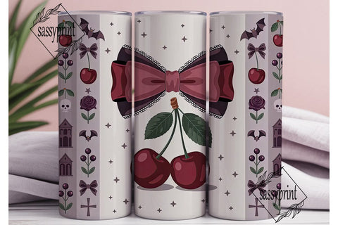 Gothic Cherry Bow 20oz Tumbler Wrap Sublimation sassyprint 