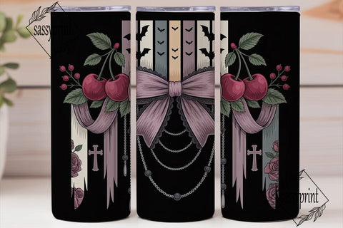Gothic Cherry Bow 20oz Tumbler Wrap Sublimation sassyprint 
