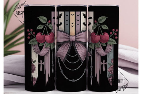 Gothic Cherry Bow 20oz Tumbler Wrap Sublimation sassyprint 
