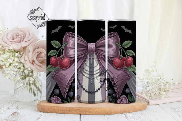 Gothic Cherry Bow 20oz Tumbler Wrap Sublimation sassyprint 