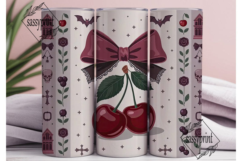 Gothic Cherry Bow 20oz Tumbler Wrap Sublimation sassyprint 