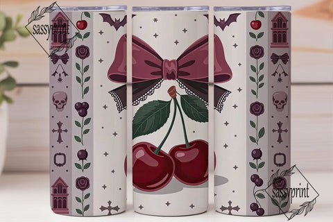 Gothic Cherry Bow 20oz Tumbler Wrap Sublimation sassyprint 
