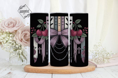 Gothic Cherry Bow 20oz Tumbler Wrap Sublimation sassyprint 