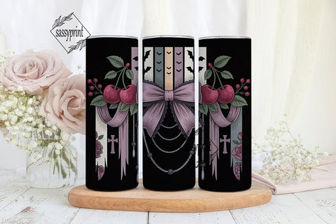 Gothic Cherry Bow 20oz Tumbler Wrap Sublimation sassyprint 