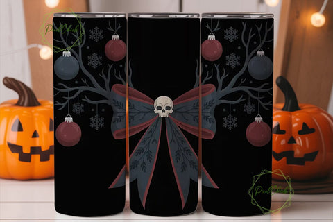 Gothic Christmas Bow 20oz Tumbler Wrap Sublimation PixelChick 