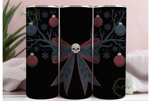 Gothic Christmas Bow 20oz Tumbler Wrap Sublimation PixelChick 