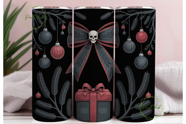 Gothic Christmas Bow 20oz Tumbler Wrap Sublimation PixelChick 