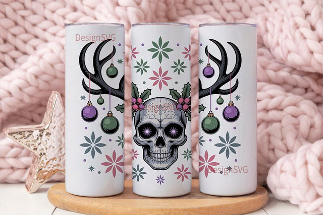 Gothic Christmas Skull 20oz Tumbler Wrap Sublimation DesignSVG 