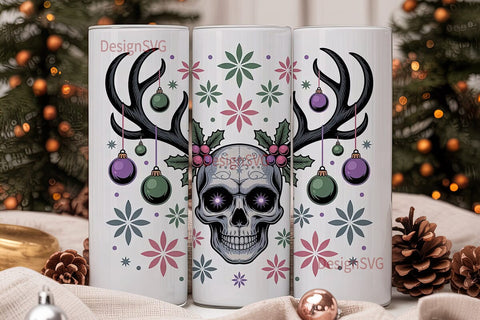 Gothic Christmas Skull 20oz Tumbler Wrap Sublimation DesignSVG 