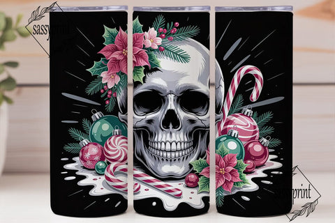 Gothic Christmas Skull 20oz Tumbler Wrap Sublimation sassyprint 