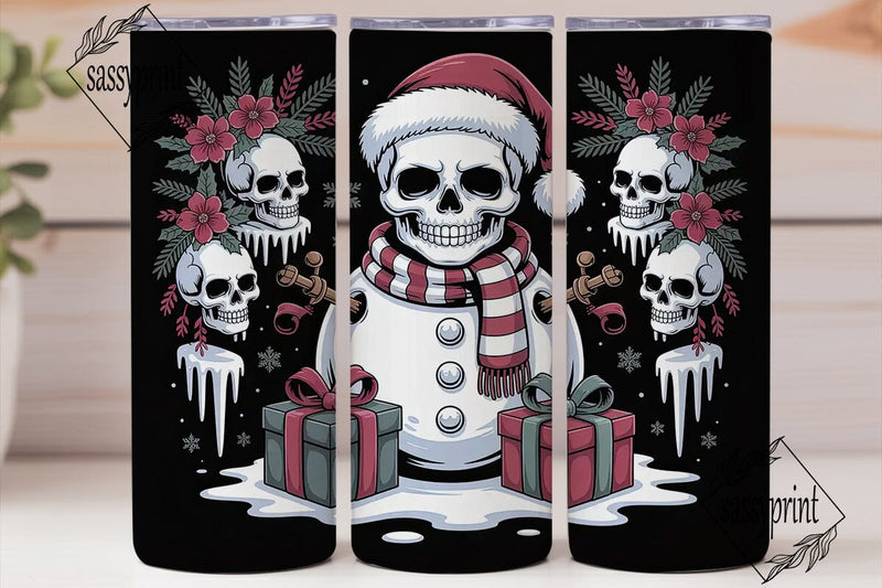 Gothic Christmas Skull Snowman Tumbler Sublimation sassyprint 