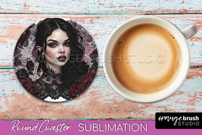 Gothic Coaster Sublimation - Dark Academia Round Coaster Sublimation OrangeBrushStudio 
