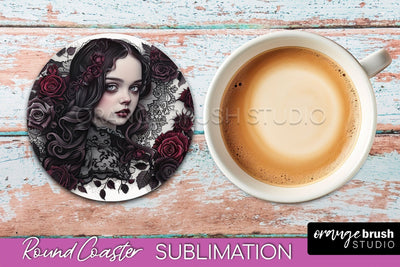 Gothic Coaster Sublimation - Dark Academia Round Coaster Sublimation OrangeBrushStudio 